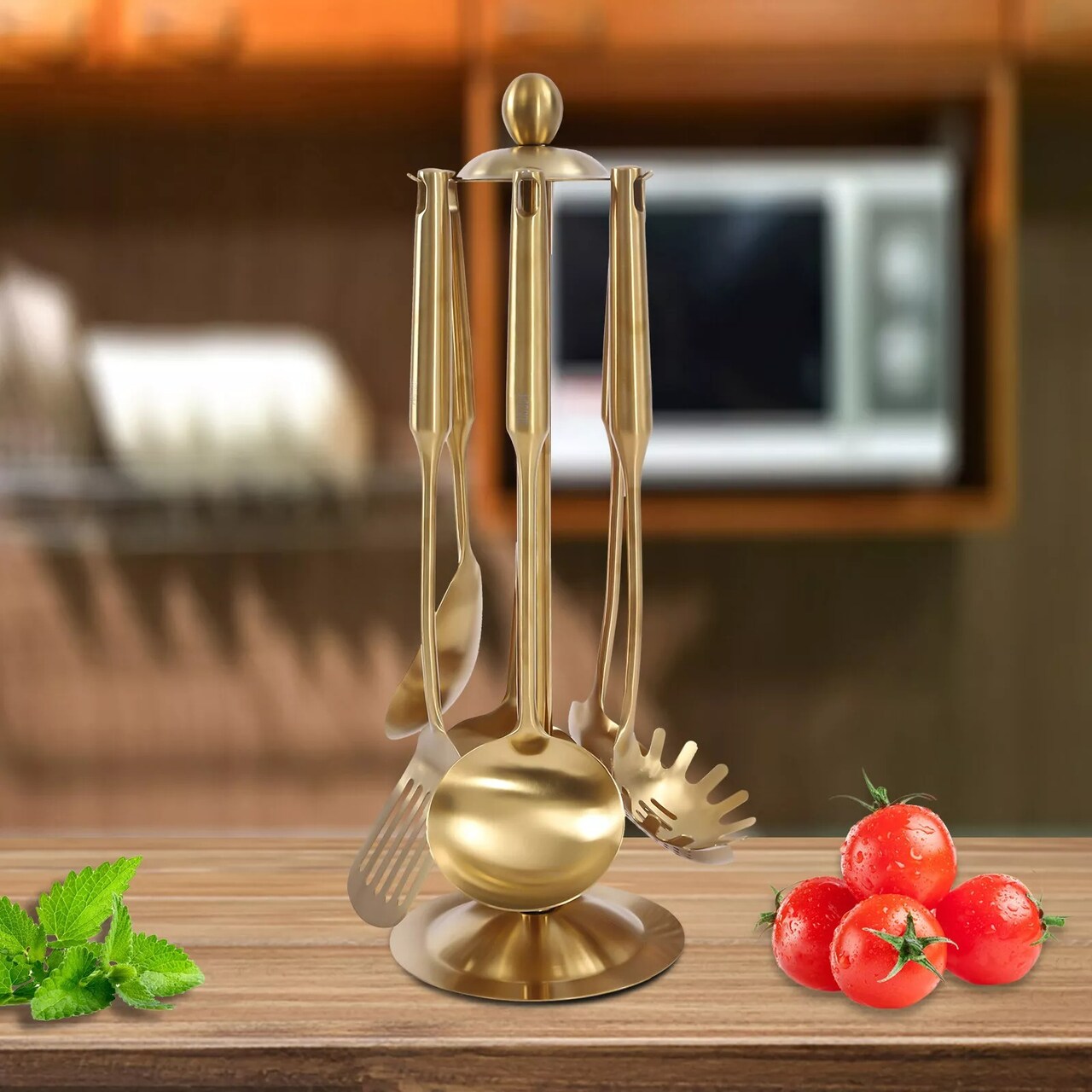 7Pieces Kitchen Cooking Utensil Set Storage Stand Stainless Steel Utensils Stand